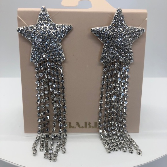 BARBIE Core Silver Star Crystal Fringe Earrings - Picture 1 of 3